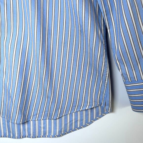Peter Millar Dress Shirt Men 15.5R Blue Ivory Stripe Cotton Long Sleeve Classic - Picture 8 of 11